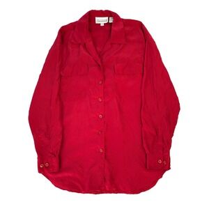 Christie & Jill Red 100% Silk Button Down Blouse Long Sleeve Shirt Womens Medium